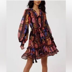 NWT FARM RIO Button Front Flowers Tapestry Belted Shift Dress XS